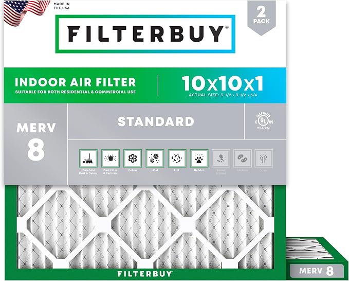 Filterbuy 10x10x1 Air Filter MERV 8 Essential Dust & Allergy Defense, by Filterbuy