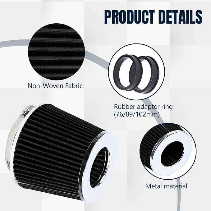 Hovom Universal Clamp-On Air Intake Filter, 76 89 102MM High Flow Round Tapered - Image 6