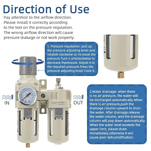 1/2" NPT Air Compressor Oil-Water Separator, Air Pressure Regulator, Compressed - Image 4