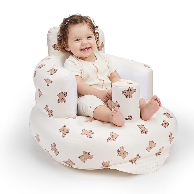 UNEEDE Inflatable Baby Seat for 3 Months & Up, Infant Floor Chair for Sitting Up with Built in Air Pump, Lightweight Travel Baby Bath Seat for Home, Camping, Beach & Outdoor
