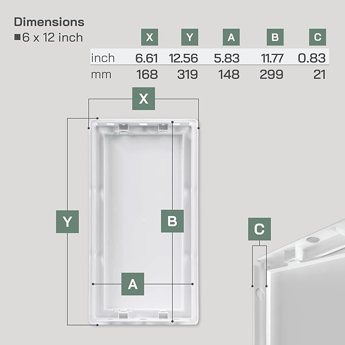 Vent Systems White ABS Plastic Access Panel 6 x 12 Inch (Opening) - Access Door for Drywall, Wall, Ceiling - Electrical, Plumbing Service Wall Hole Cover - Inspection Door - 6.6 x 12.6 Inch (Outer)