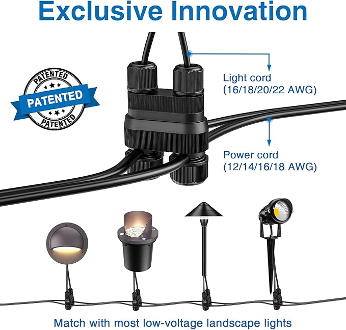 SUNVIE Fastlock2 Low Voltage Wire Connector Landscape Lighting Connectors 12-18 Gauge Waterproof Low Voltage Connectors Outdoor Landscape Wire Connector for Garden Yard Path Lights, 24 Pack