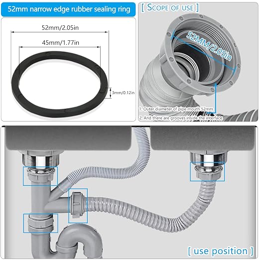 6PCS Kitchen Sink Filter Sealing Ring, Narrow Edge Rubber Gasket - Image 2