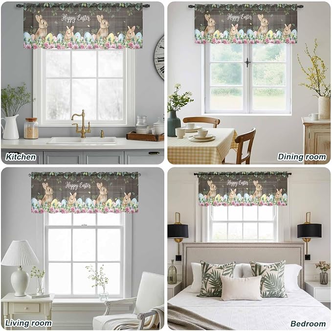 Easter Sheer Valances for Windows 42"x12", Light Filtering Kitchen Curtains - Image 5