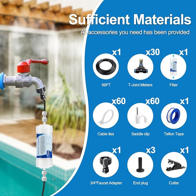 Misters for Outside Patio, Outdoor Water Misting Cooling System w Filter - Image 2