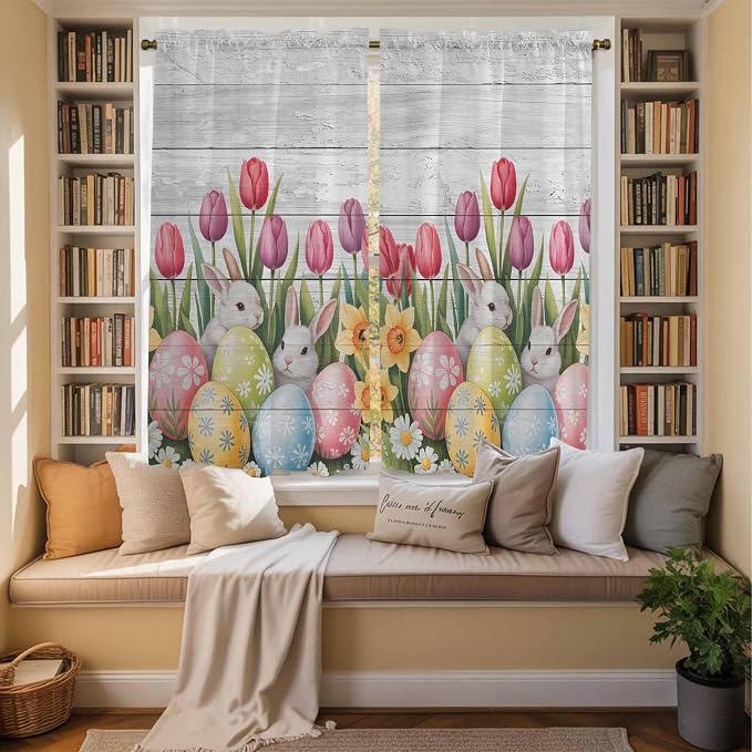 Easter Window Curtains 63 Inch Long 2 Panel Set, Rod Pocket Bedroom Curtains & - Image 3