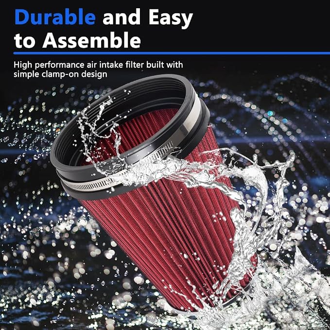 6" Inlet Cold Air Intake Filter Cone Replacement Performance Washable Clamp-On - Image 5