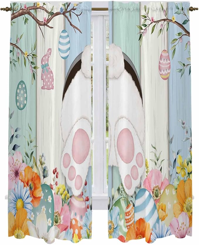 Easter Window Curtains 72 Inch Long 2 Panel Set, Rod Pocket Long Curtains & - Image 2
