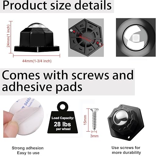 12 Pack Self Adhesive Caster Wheels, Swivel Wheels - Image 5