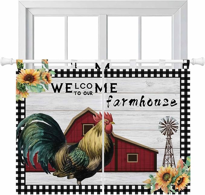 Farmhouse Rooster Bedroom Curtains 63 Inch Length, Window Curtains Tab Top by Unknown