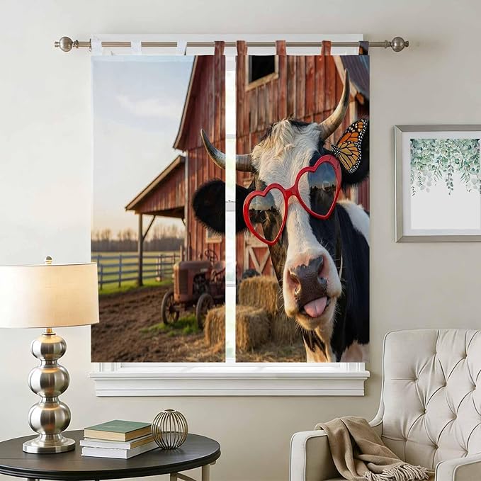 Farm Cows Living Room Curtains 84 Inch Length, Window Curtains Tab Top - Image 2