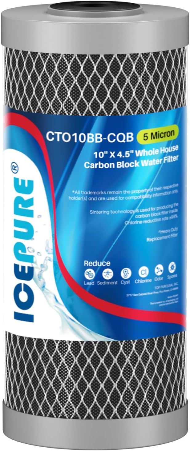ICEPURE 5 Micron 4.5" x 10" CTO10BB-CQB Whole House Water Filter Upgraded by ICEPURE