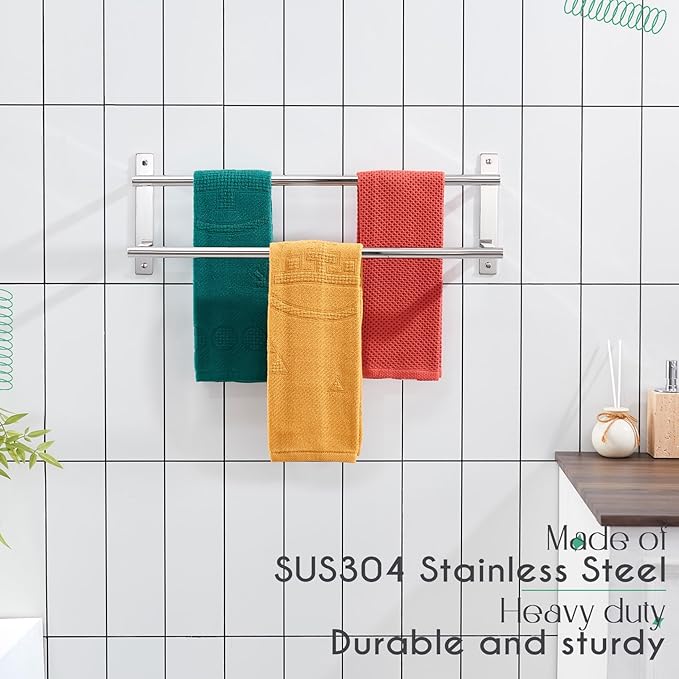 KOKOSIRI Bathroom Towel Racks 24 Inch Double Towel Bars Bath Towel Holder Towel Storage Towel Shelves Towel Rails Wall Mount Stainless Steel Polished Chrome B5010CH-L24
