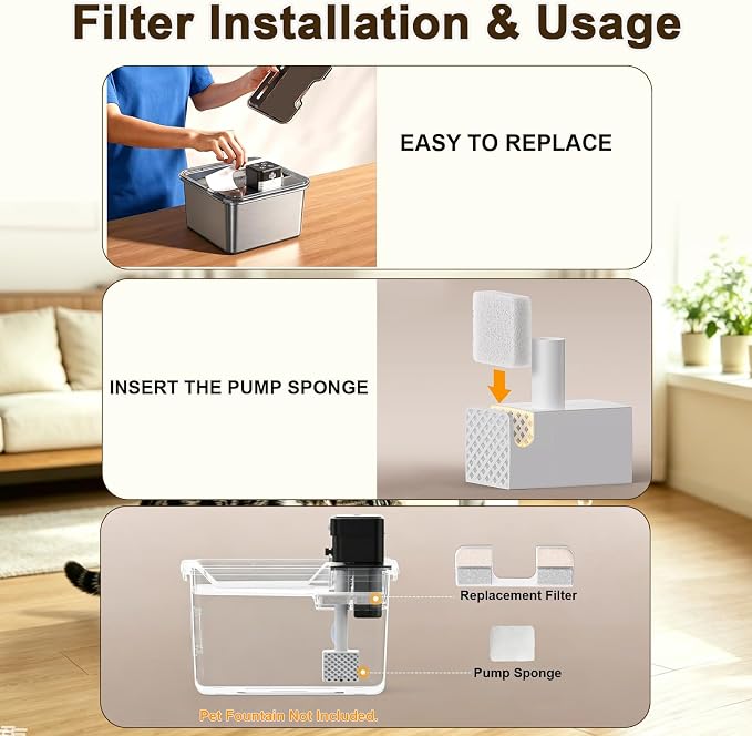 12PK Cat Fountain Filter for FN-W17 | 12 filters + 12 sponges + 2 brushes. - Image 6