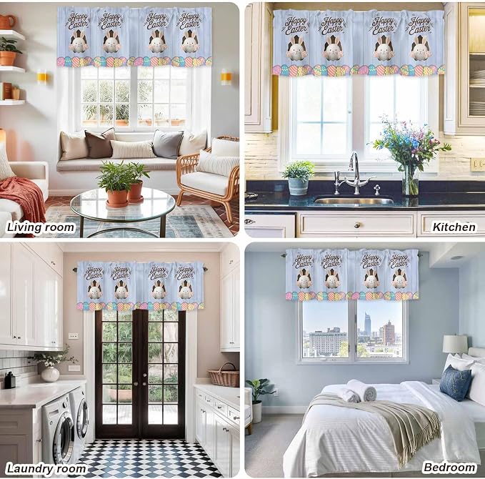 Blue Easter Curtain Valances for Windows, Kitchen Valance Window Treatment - Image 9