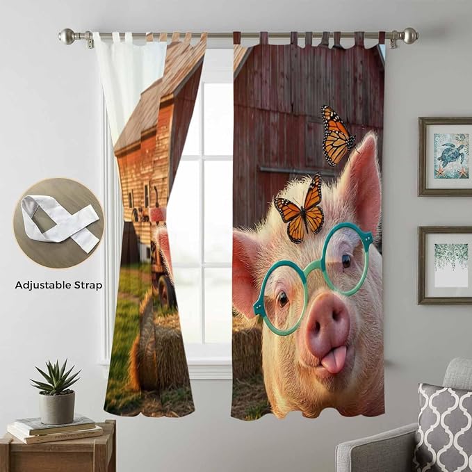 Farm Pig Living Room Curtains 96 Inch Length, Window Curtains Tab Top, - Image 5