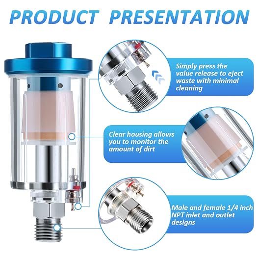 Mudder 10 Pcs Compressed Air Filter Water Oil Separator 1/4 Inch NPT Inlet and - Image 3
