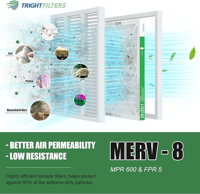 20x20x1 Air Filter 2 Pack, Durable MERV 8 Pleated Home HVAC AC Furnace Filters - Image 5