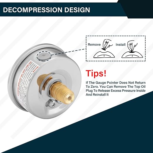 MEASUREMAN 2-1/2 inch Dial Size, Liquid Filled Pressure Gauge, 0-300psi/2000kpa - Image 4