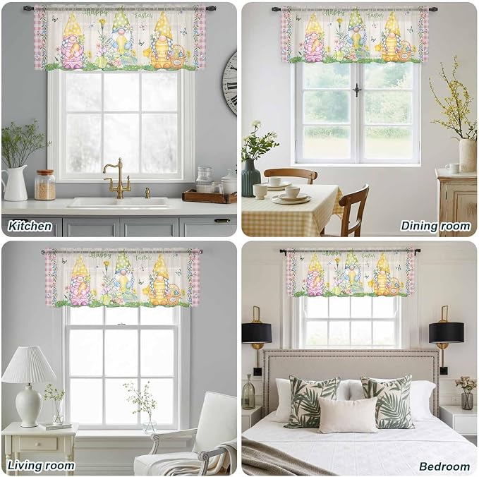 Easter Sheer Valances for Windows 42"x12", Light Filtering Kitchen Curtains - Image 5