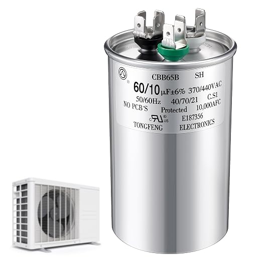 60 +10 uF±6% 370/440V CBB65 Dual Run Round Capacitor by Fiada
