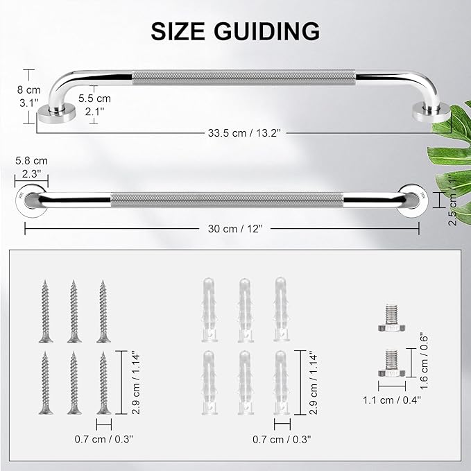 supregear Grab Bars for Bathtubs and Showers, Anti Slip Bathroom Grab Bars for Seniors, 304 Stainless Steel Safety Shower Handle, Toilet Handicap Elderly Assist Bathroom Wall Handle, 12 inch