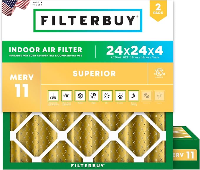 Filterbuy 24x24x4 Air Filter MERV 11 Superior Pet & Allergy Defense, by Filterbuy
