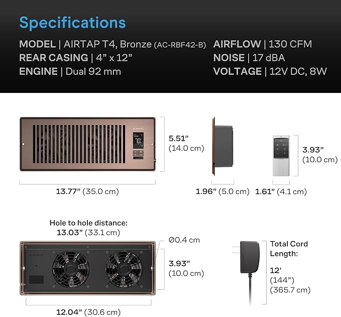 AC Infinity AIRTAP T4 Bronze, Register Booster Fan - Image 6