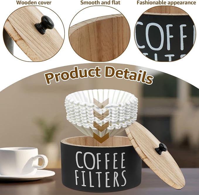 Coffee Filter Holder, Wooden Large Capacity Rustic Coffee Filter Storage Case - Image 5