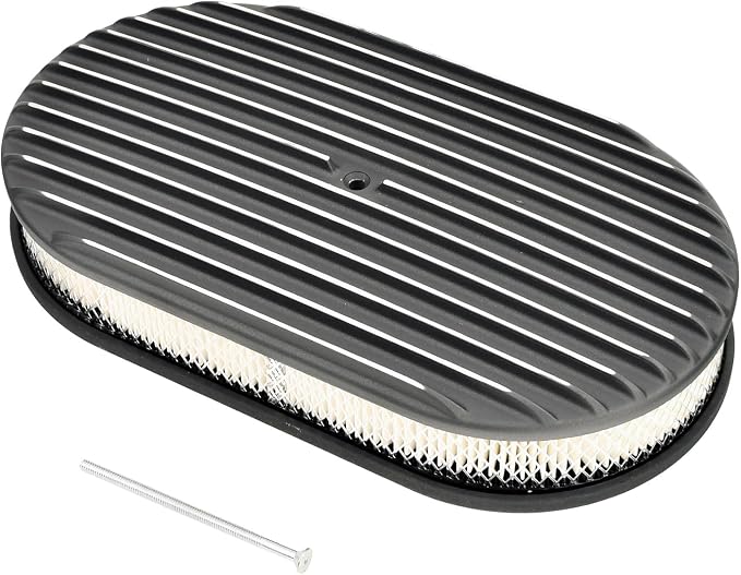15" Black Aluminum Valve Covers Air Cleaner Kit Oval Full Polished Finned by TBAPFS