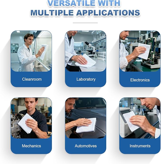 Anti-Static Microfiber Wipes 9"x9"(100 Pcs,Class 100, 200GSM) Lint Free Cloths Reusable Special ESD protection design is suitable for protecting sensitive electronic components and tools