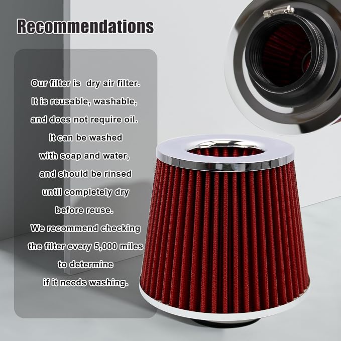 RYANSTAR RACING 63mm 2.5" High Flow Round Tapered Cone Cool Air Filter Cleaner - Image 6