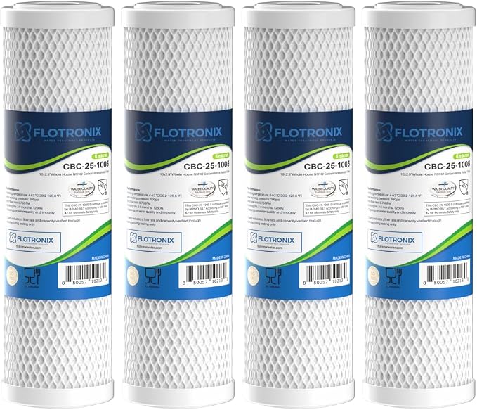 Flotronix 5 Micron 2.5" x 10" Whole House CTO Carbon Sediment Water Filter by VistarWaterTechnologies