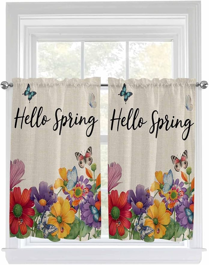 Spring Flowers Kitchen Curtains 54 Inches length, Farmhouse Vintage Country by Unknown
