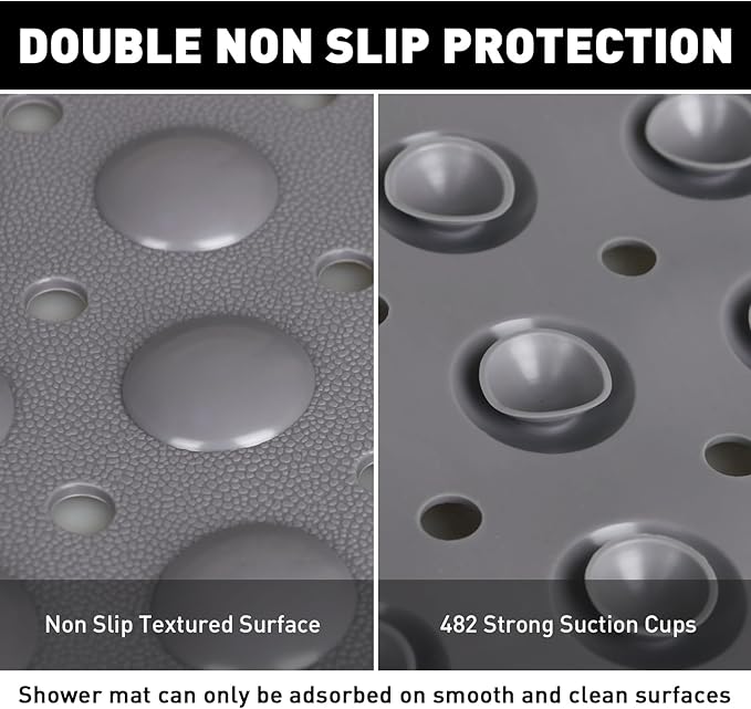 Shower Mat Non Slip: 47.2 x 31.5 Inch Extra Large TPE Shower Mats for Inside Shower - Anti Slip Shower Stall Matt with Drain Hole and Suction Cups for Elderly