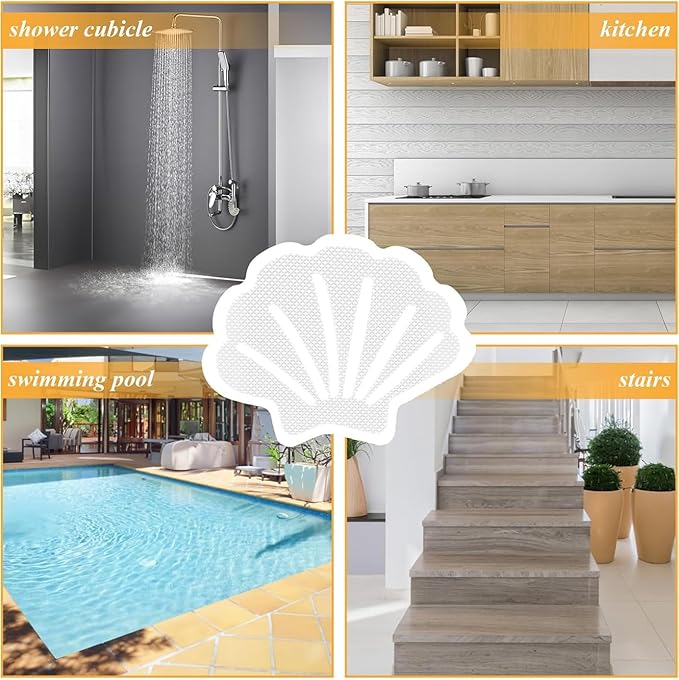 Clear Bathtub Stickers Non Slip, Shell Shaped Tubs Safety Shower Treads, Adhesive Sticker for Bathroom Bathtub, Shower Floor(12Pcs)