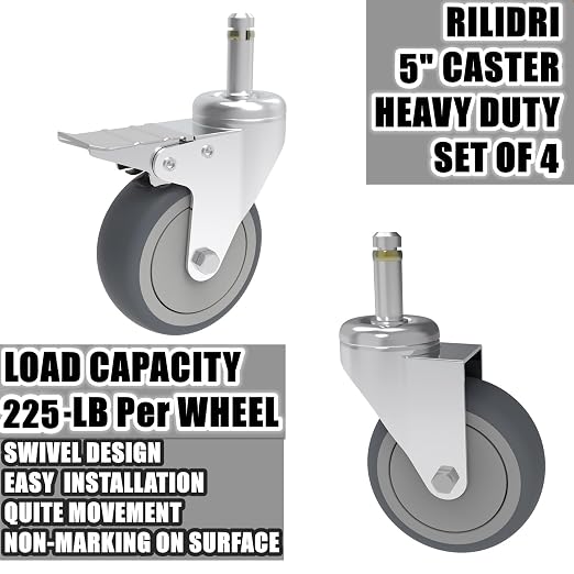 RILIDRI 5-Inch Swivel Stem Caster, 7/16-Inch Stem Diameter Rubber Wheel - Image 5