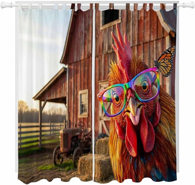 Farm Rooster Living Room Curtains 96 Inch Length, Window Curtains Tab Top by Unknown
