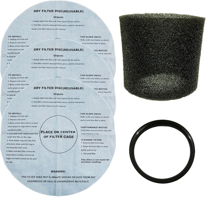 Foam Filter Sleeve for Shop Vac & Dry Filter Discs -1 Foam Sleeve, 3 Reusable by ALLPARTSETC