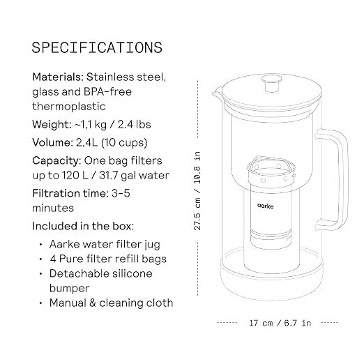 Aarke Purifier Regular 1.18L Glass Pitcher Bundle w/Steel Filter, 4 Pure Refill - Image 8