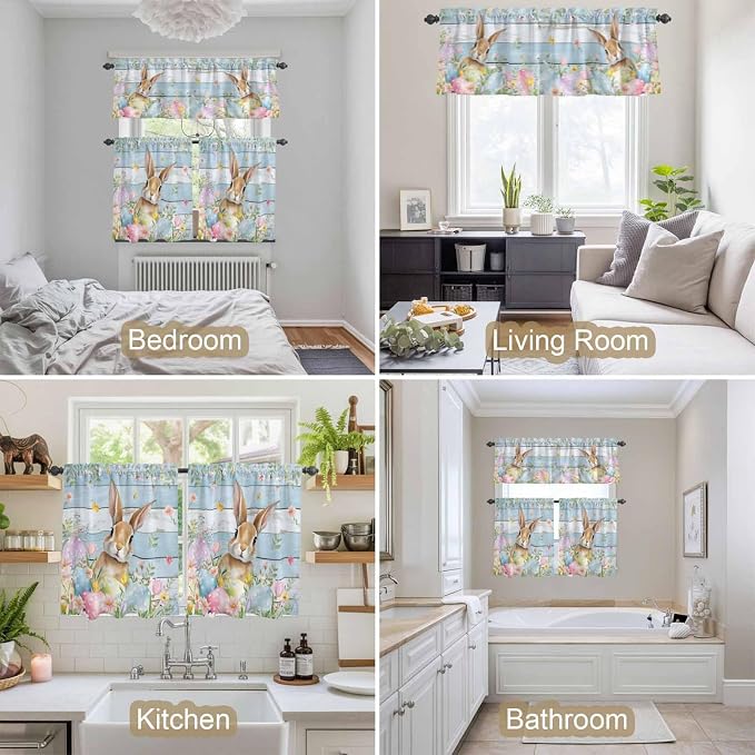 Kitchen Curtains Tiers and Valance Set of 3, Easter Light Filtering Window - Image 7