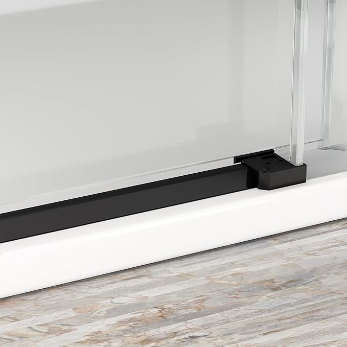 Sunrosa Semi-Frameless Glass Shower Door, 47 2/8" -48" W x 76" H Single Sliding Shower Door, Shower Door with Tempered Glass 5/16"(8mm), Matte Black