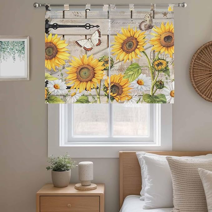 Farm Flowers Kitchen Curtains 45 Inch Length, Short Cafe Window Curtains Tab Top - Image 9