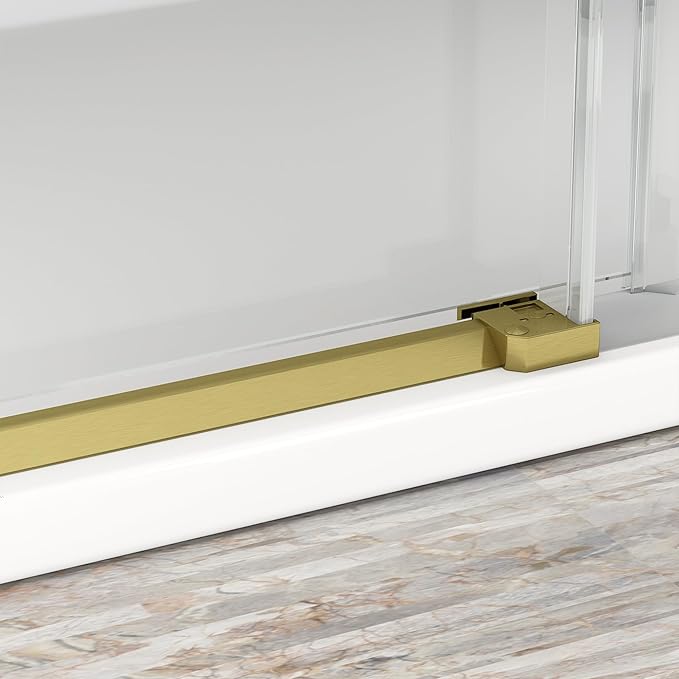 Sunrosa Semi-Frameless Glass Shower Door, 47 2/8" -48" W x 76" H Single Sliding Shower Door, Shower Door with Tempered Glass 5/16"(8mm), Brushed Gold
