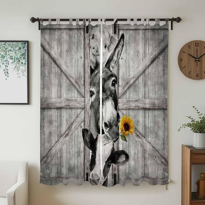 Funny Farm Animals Living Room Curtains 84 Inch Length, Window Curtains Tab Top - Image 2