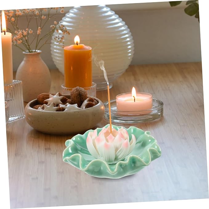 Creative Lotus Ceramic Incense Stick Holder Tray Handmade Lotus Base Incense - Image 3