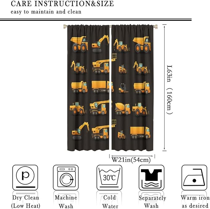 Kids Construction Window Curtains, Construction Machinery Equipment Mode of - Image 4