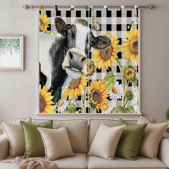 Retro Sunflowers Bathroom Curtains 63 Inch Length, Window Curtains Tab Top - Image 9