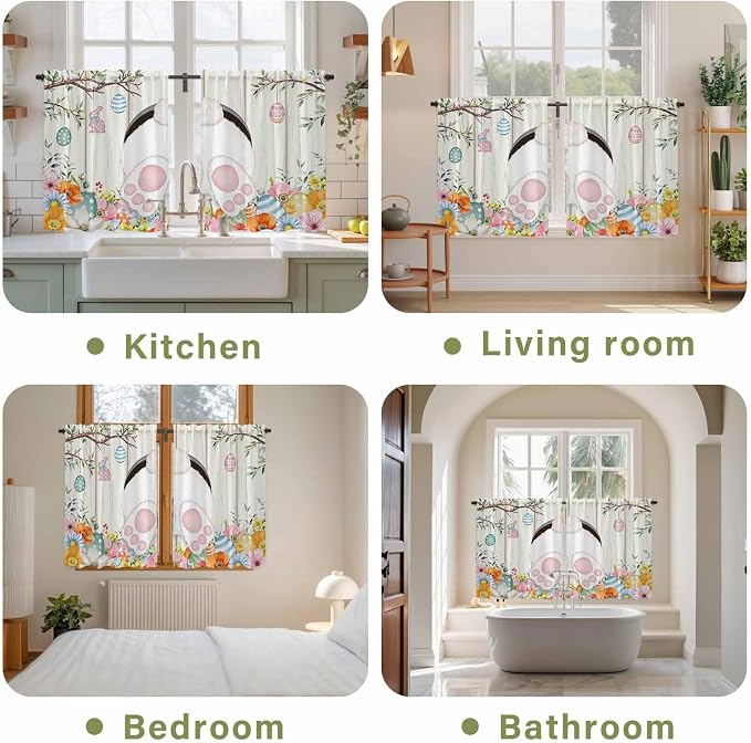 Easter Kitchen Curtains 45 Inch Long 2 Panel Set, Rod Pocket Window Treatment - Image 8