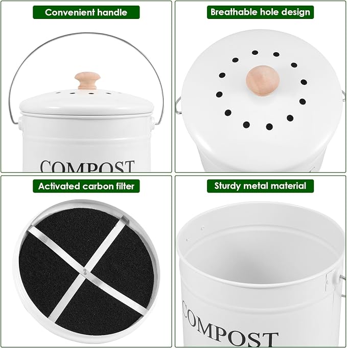 Kitchen Compost Bin 0.8 Gallon Metal Countertop Compost Bin - Image 5